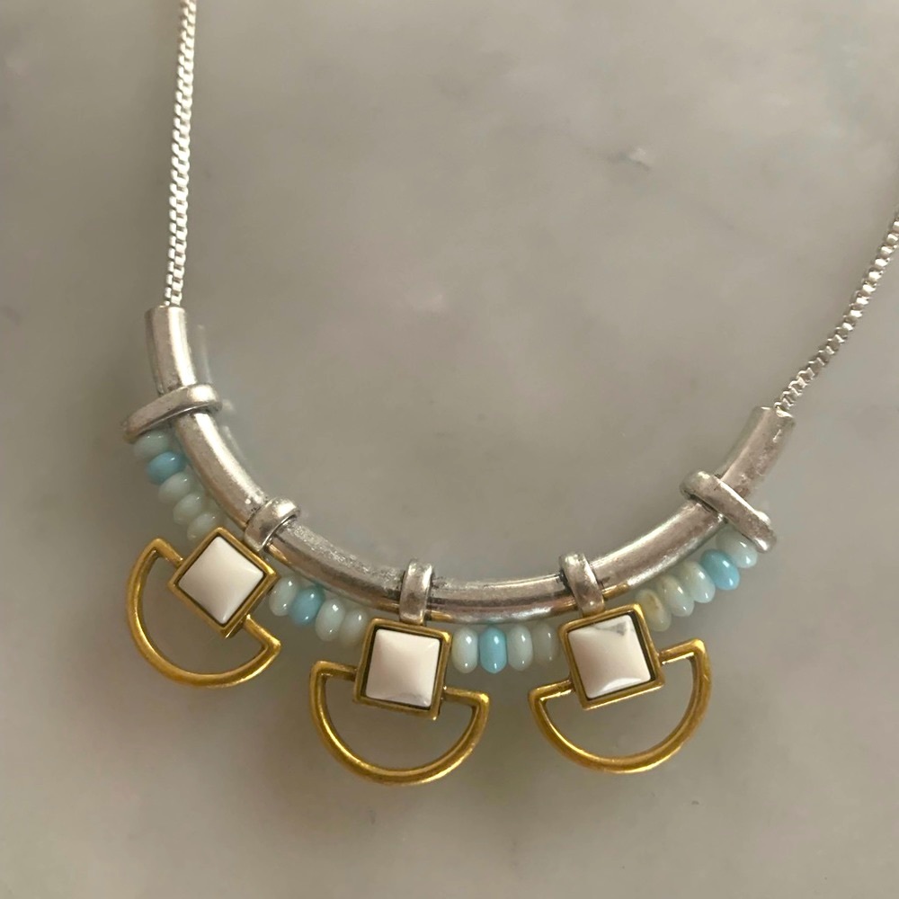 STELLA & DOT matte silver, gold and beads necklace